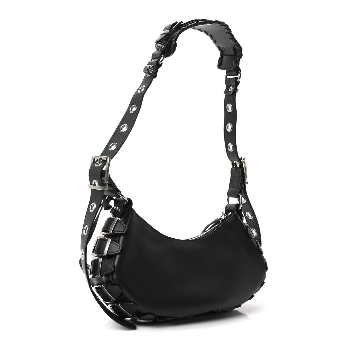 Smooth Calfskin Buckles Le Cagole Shoulder Bag XS Black