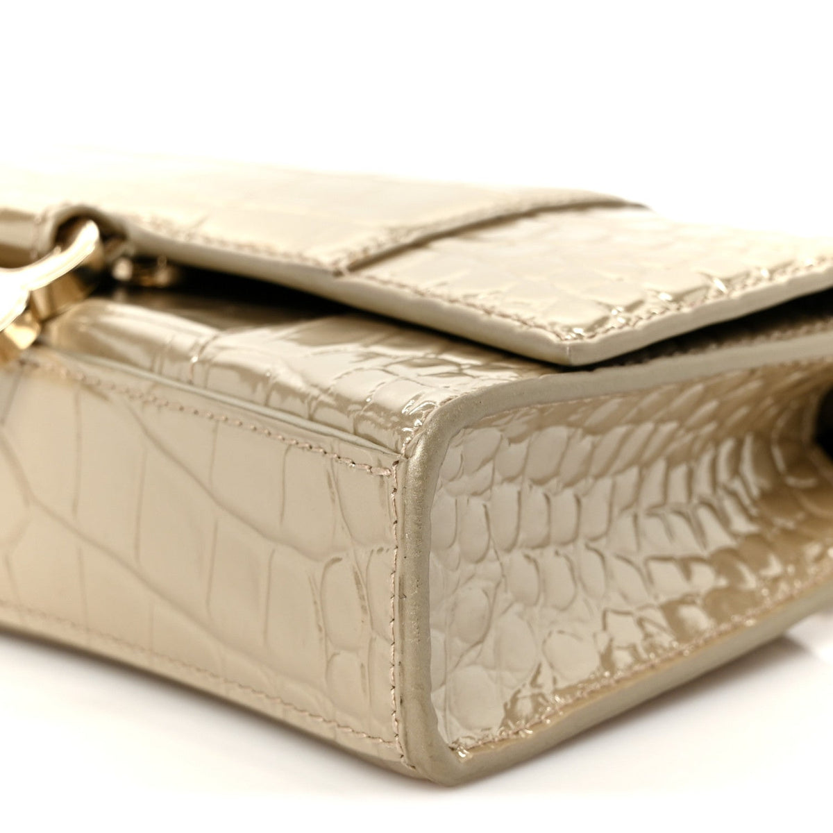 Metallic Calfskin Crocodile Embossed Hourglass Chain Bag Gold