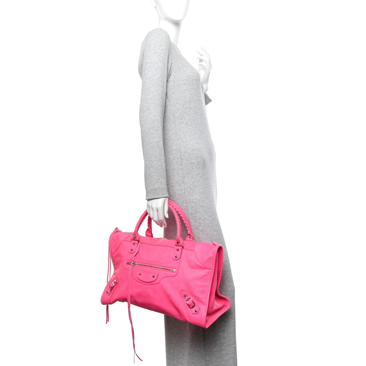 Calfskin Lizard Embossed Silver Hardware Work Rose Fluo