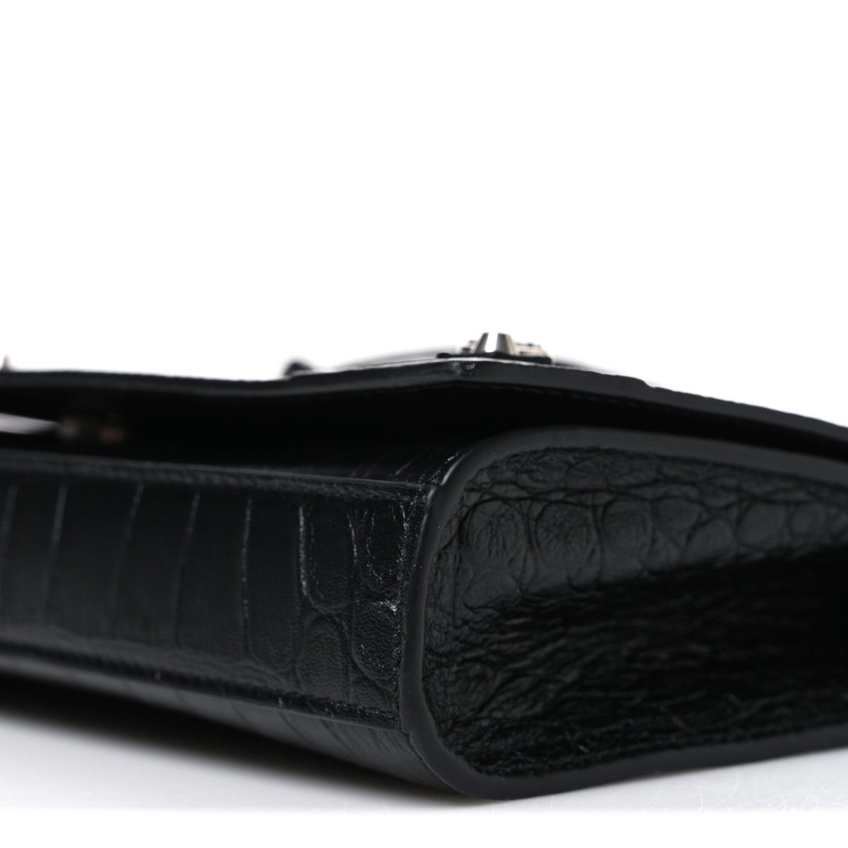 Crocodile Embossed Calfskin Classic Silver Hardware Le City Wallet On Chain Silver