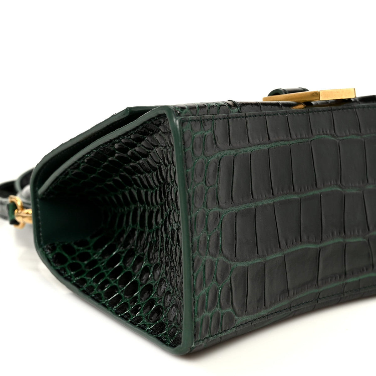 Shiny Calfskin Crocodile Embossed Small Hourglass Top Handle Bag Forest Green