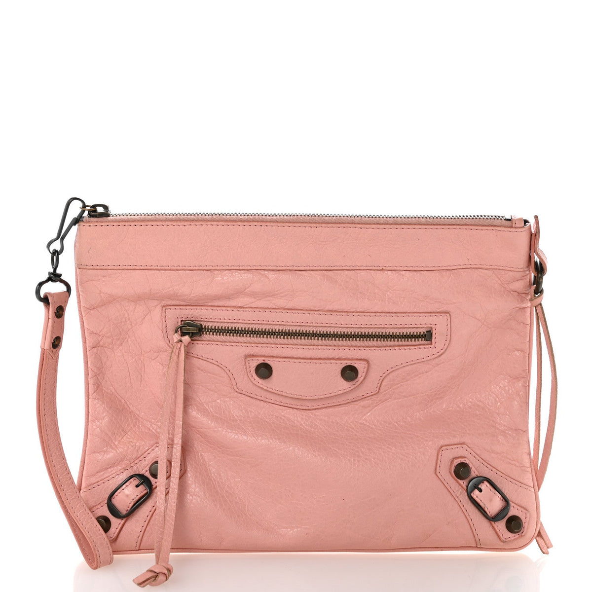 Agneau Classic Hardware Flat Handle Clutch Rose Peche