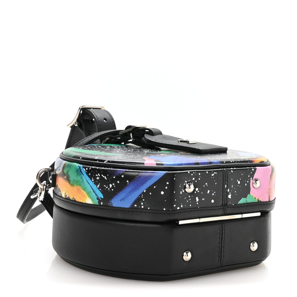 Calfskin Splash Print Petite Boite Chapeau Black