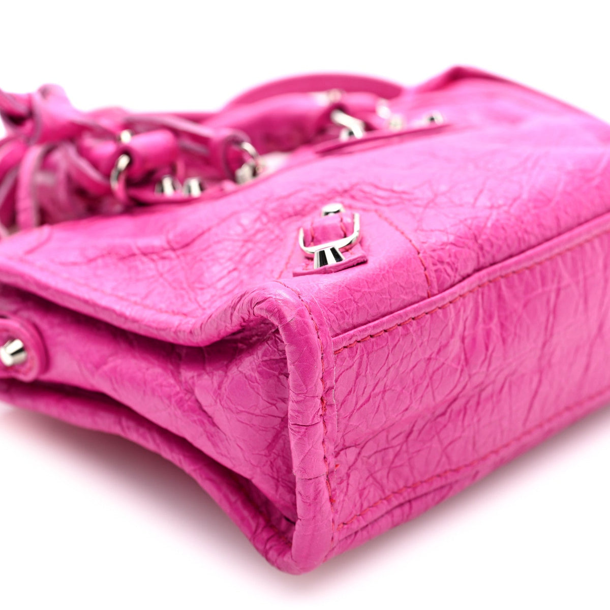 Agneau Classic Silver Hardware Nano City Fuchsia