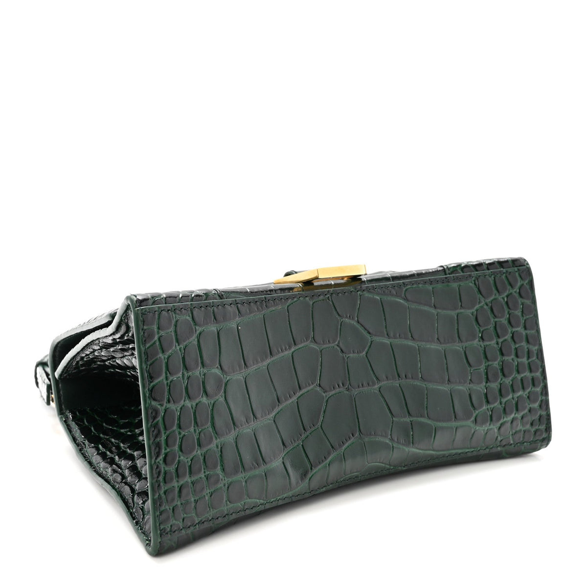 Shiny Calfskin Crocodile Embossed Small Hourglass Top Handle Bag Forest Green