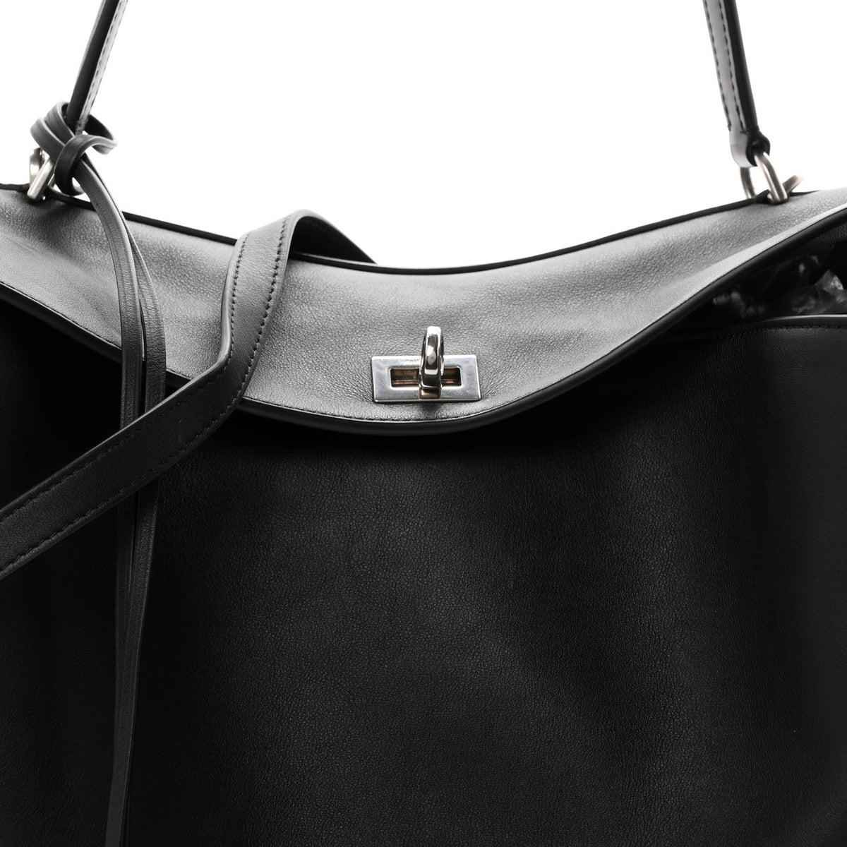 Natural Smooth Calfskin Medium Rodeo Top Handle Handbag Black