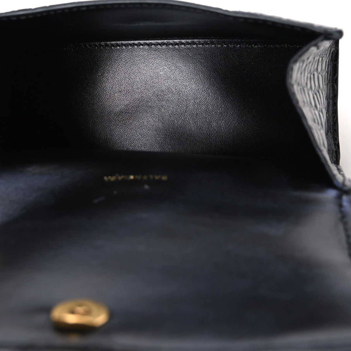 Shiny Calfskin Crocodile Embossed Hourglass Top Handle Bag XS Black