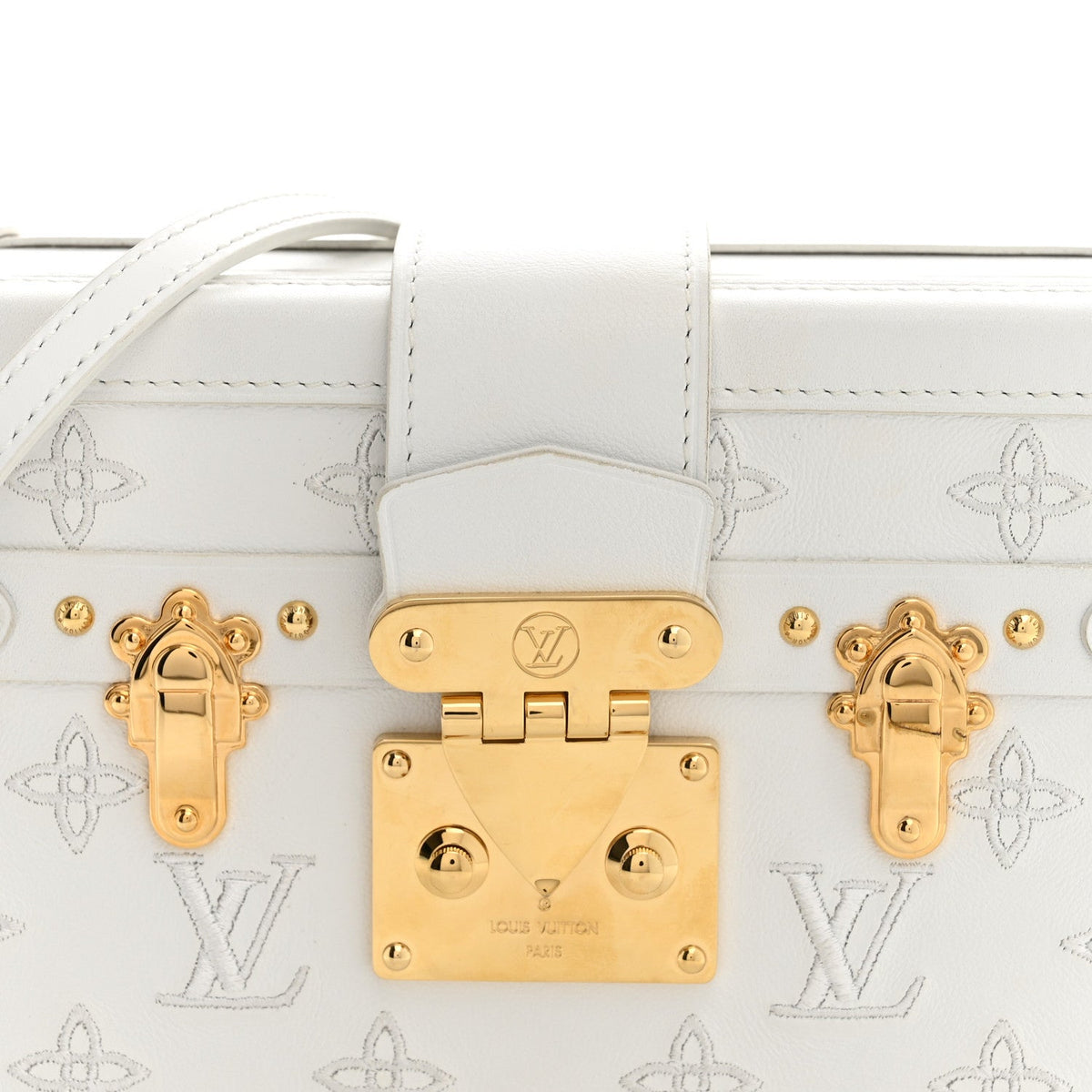 Calfskin Monogram Embroidered Petite Malle White