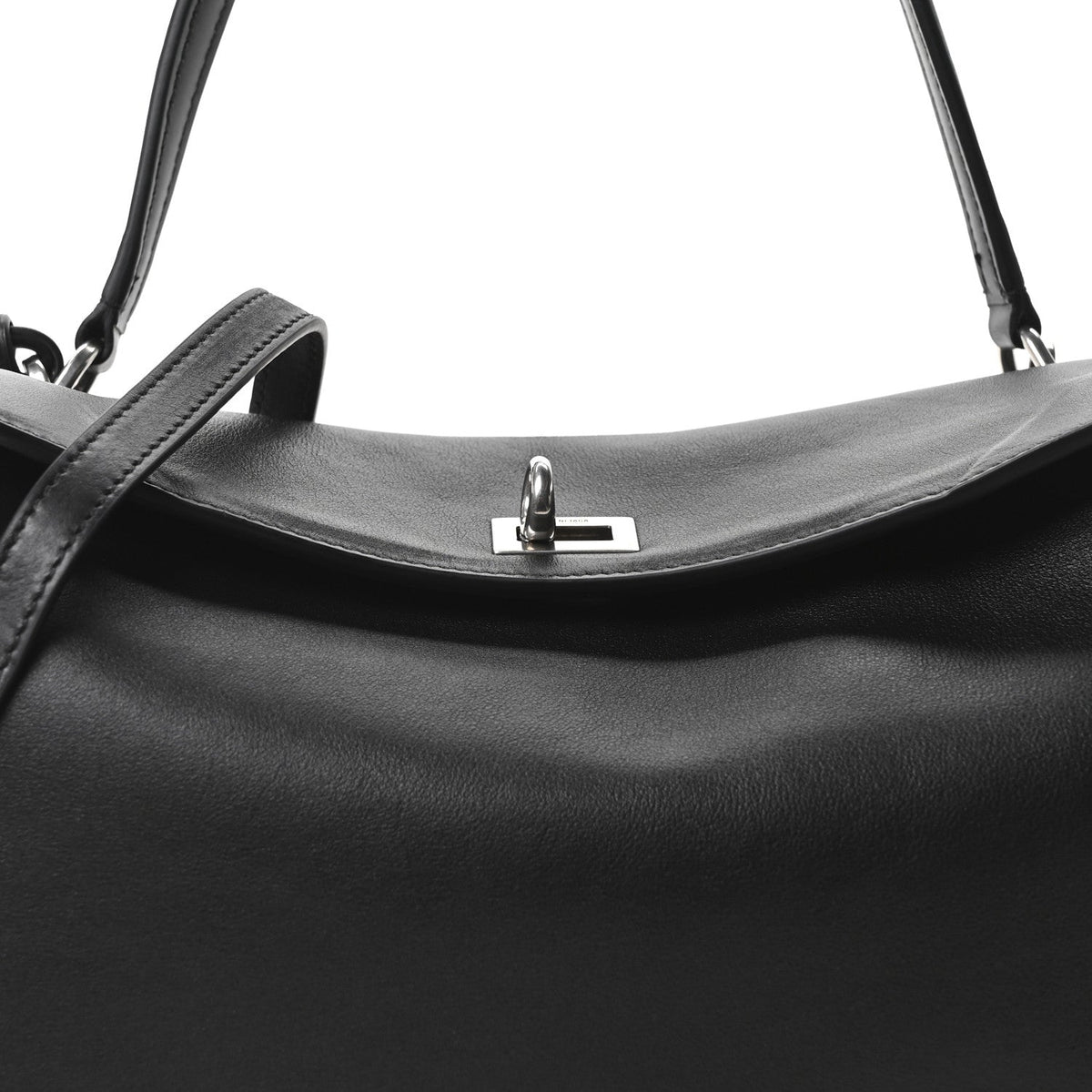 Natural Smooth Calfskin Medium Rodeo Top Handle Handbag Black