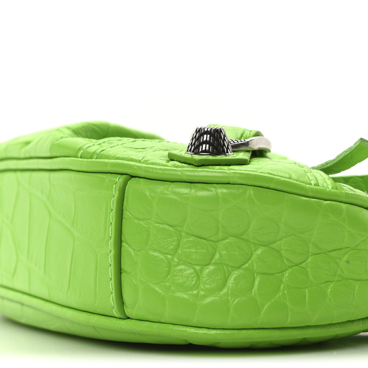 Extra Supple Calfskin Crocodile Embossed Le Cagole Mini Purse With Chain Acid Green