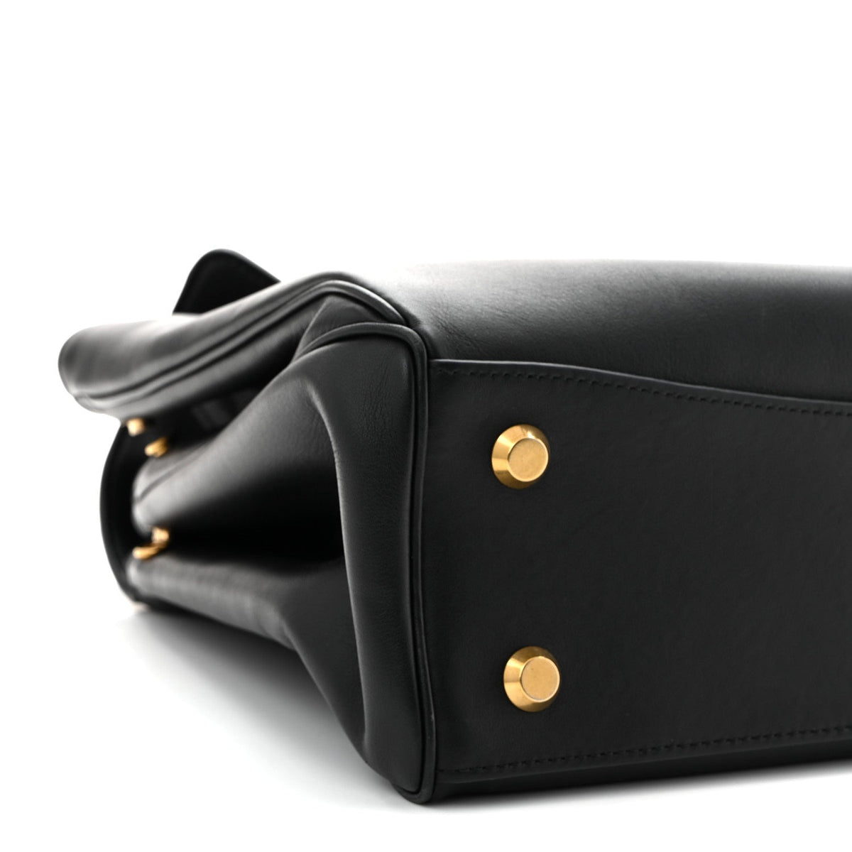 Natural Smooth Calfskin Medium Rodeo Top Handle Handbag Black