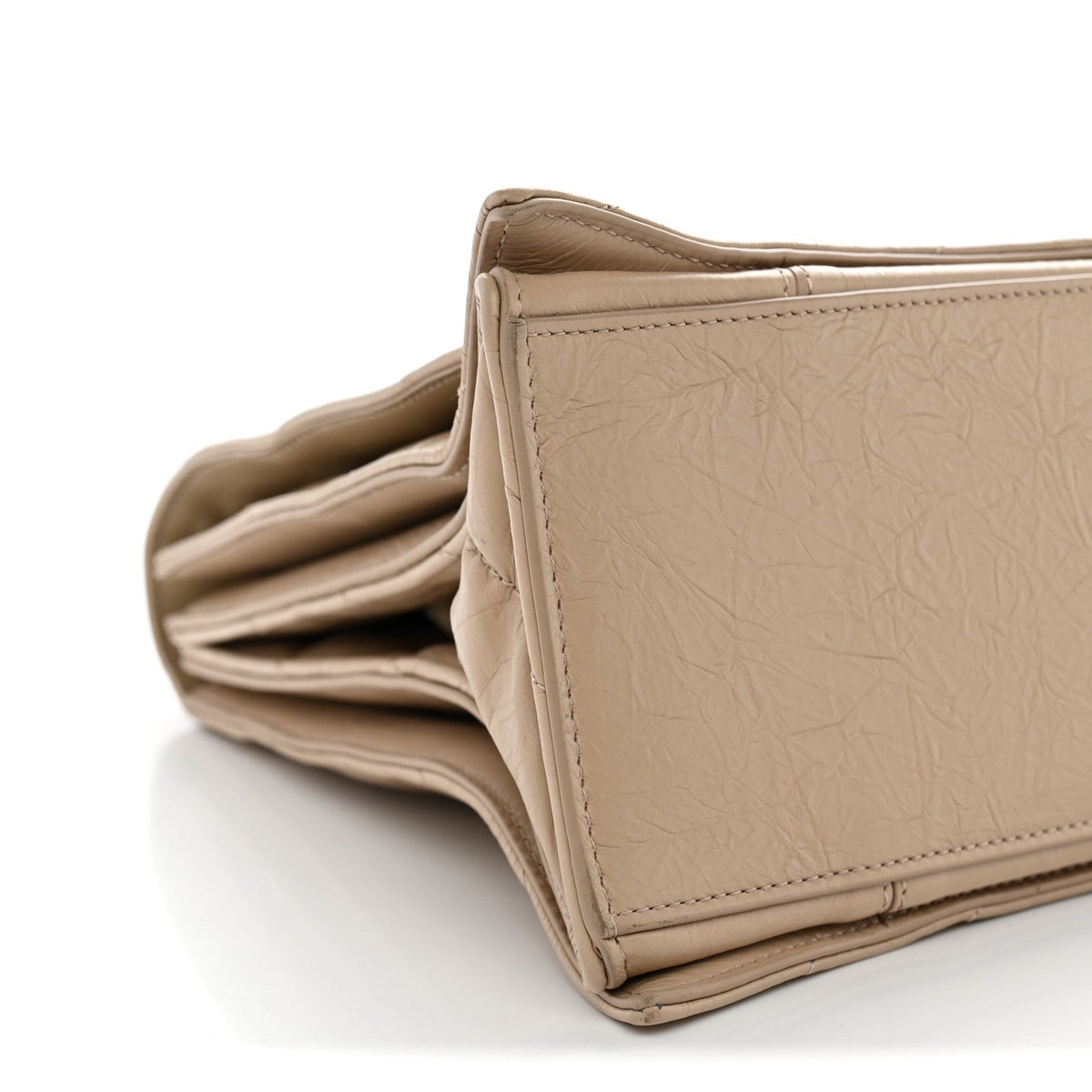 Crushed Calfskin Quilted Large Crush Chain Bag Nude
