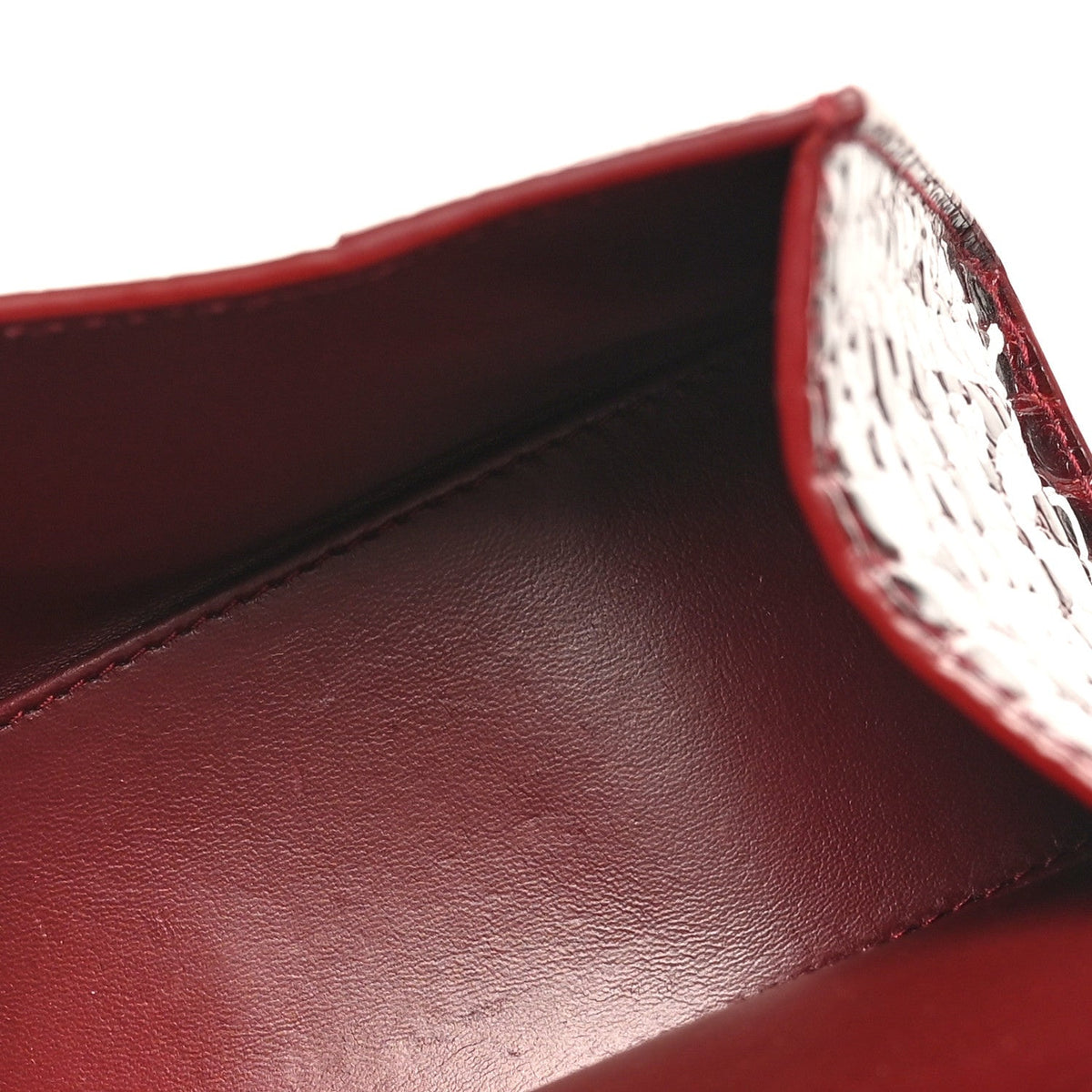 Crocodile Embossed Calfskin Graffiti Hourglass Top Handle Bag XS Dark Red White