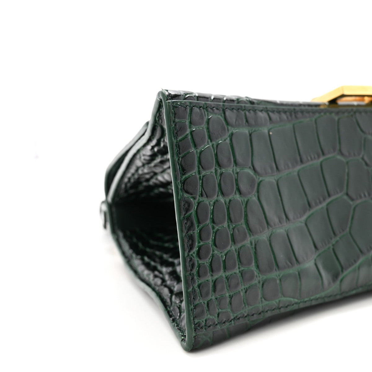 Shiny Calfskin Crocodile Embossed Small Hourglass Top Handle Bag Forest Green