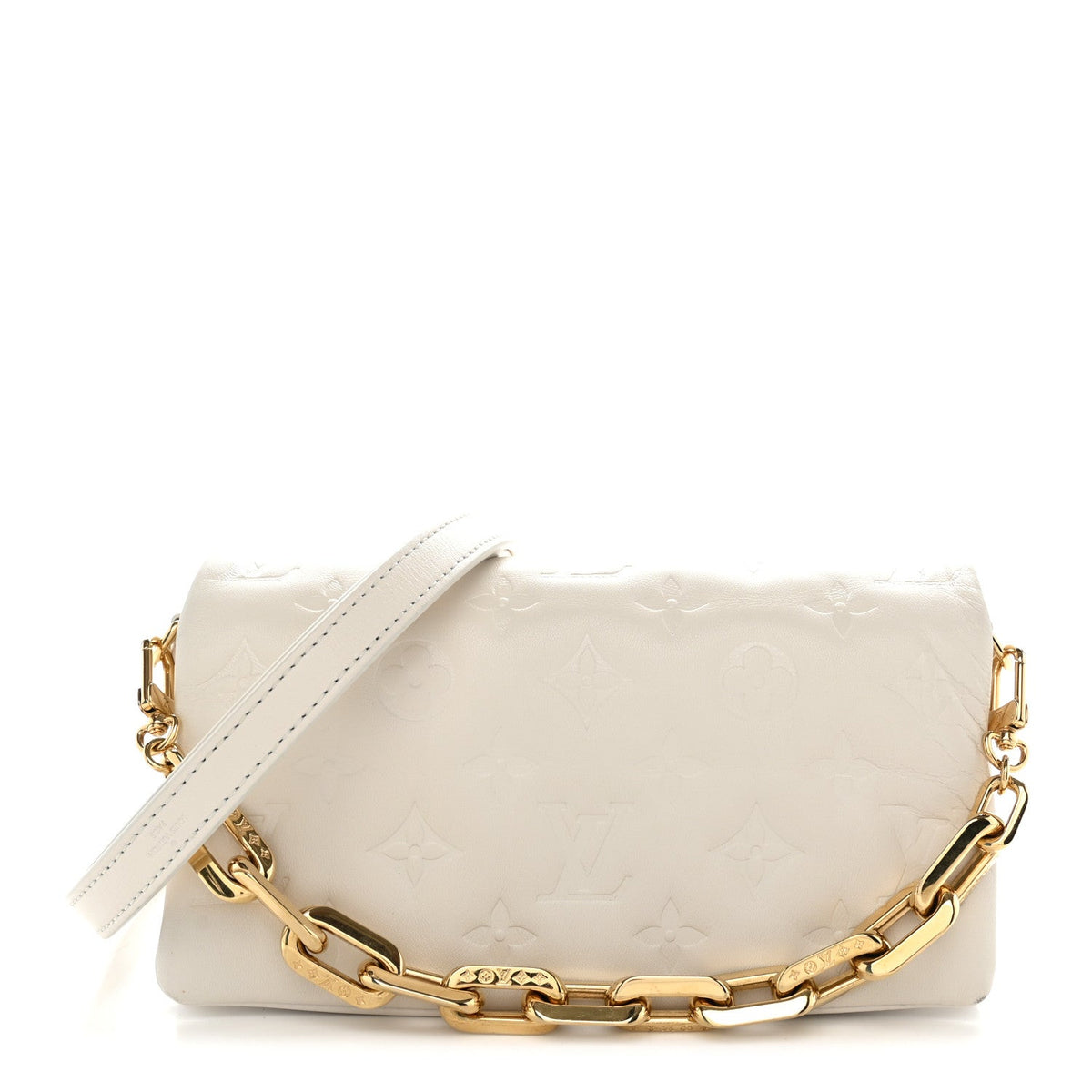 Lambskin Embossed Monogram Pochette Coussin Crossbody Cream