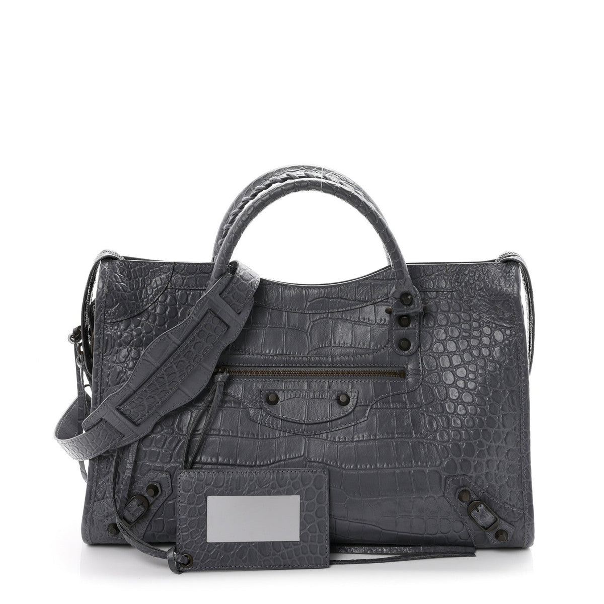 Calfskin Crocodile Embossed Classic Hardware City Gris Beton