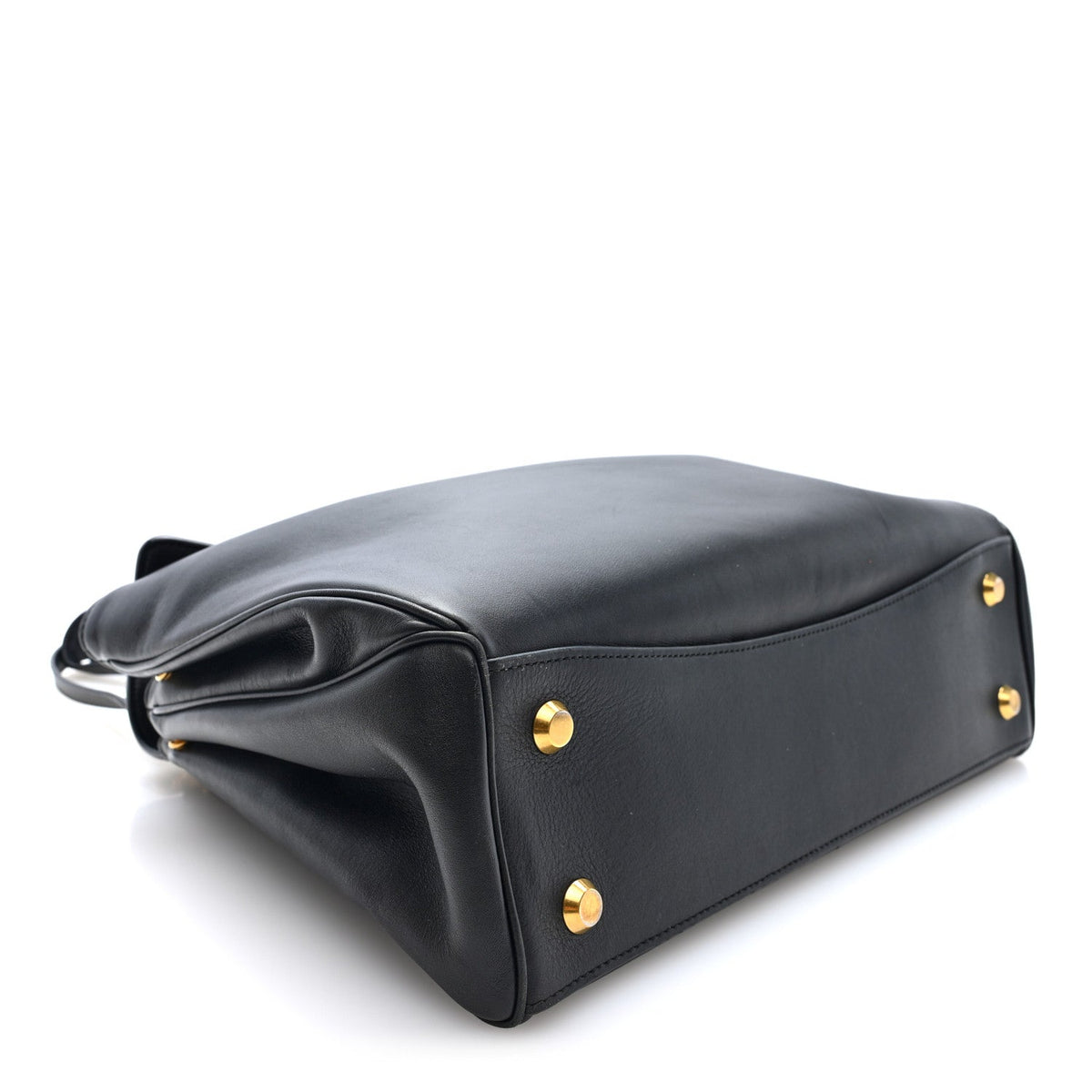 Natural Smooth Calfskin Medium Rodeo Top Handle Handbag Black