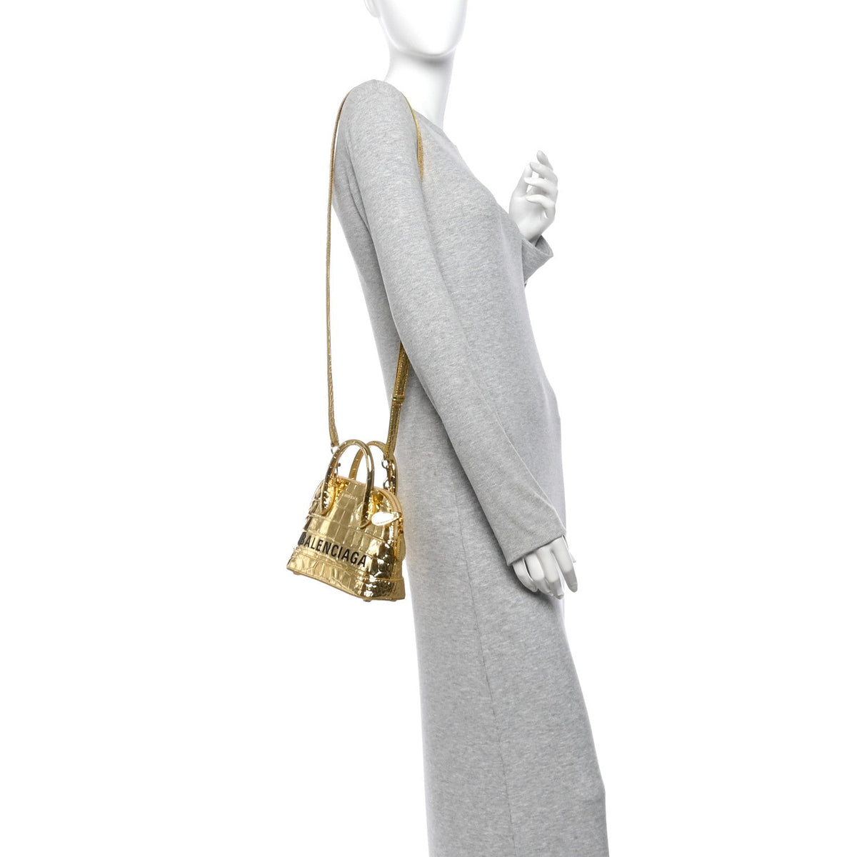Metallic Calfskin Logo Crocodile Embossed XXS Ville Top Handle Bag Gold Black