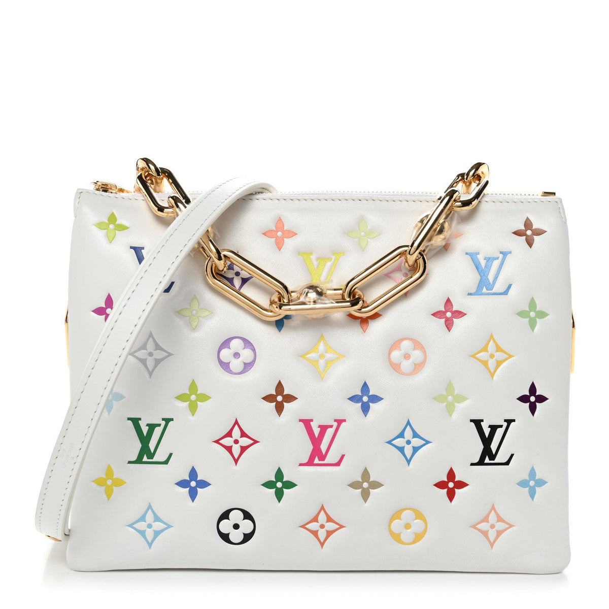 LV x TM Lambskin Embossed Monogram Coussin PM White Multicolor