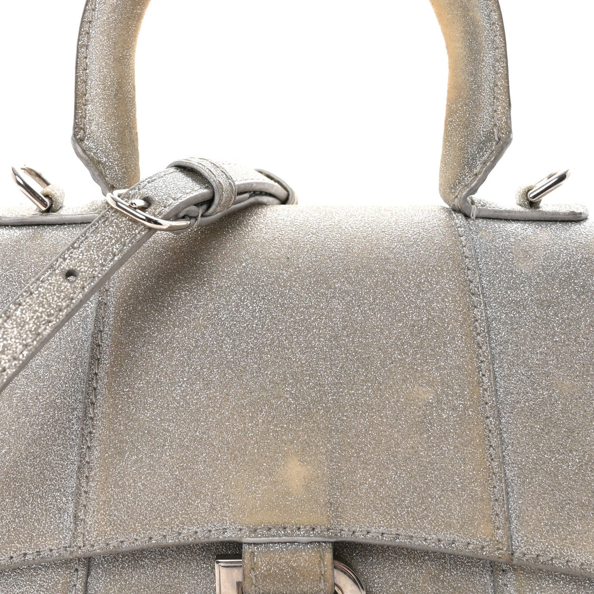 Glitter Fabric Hourglass Top Handle Bag XS Grey