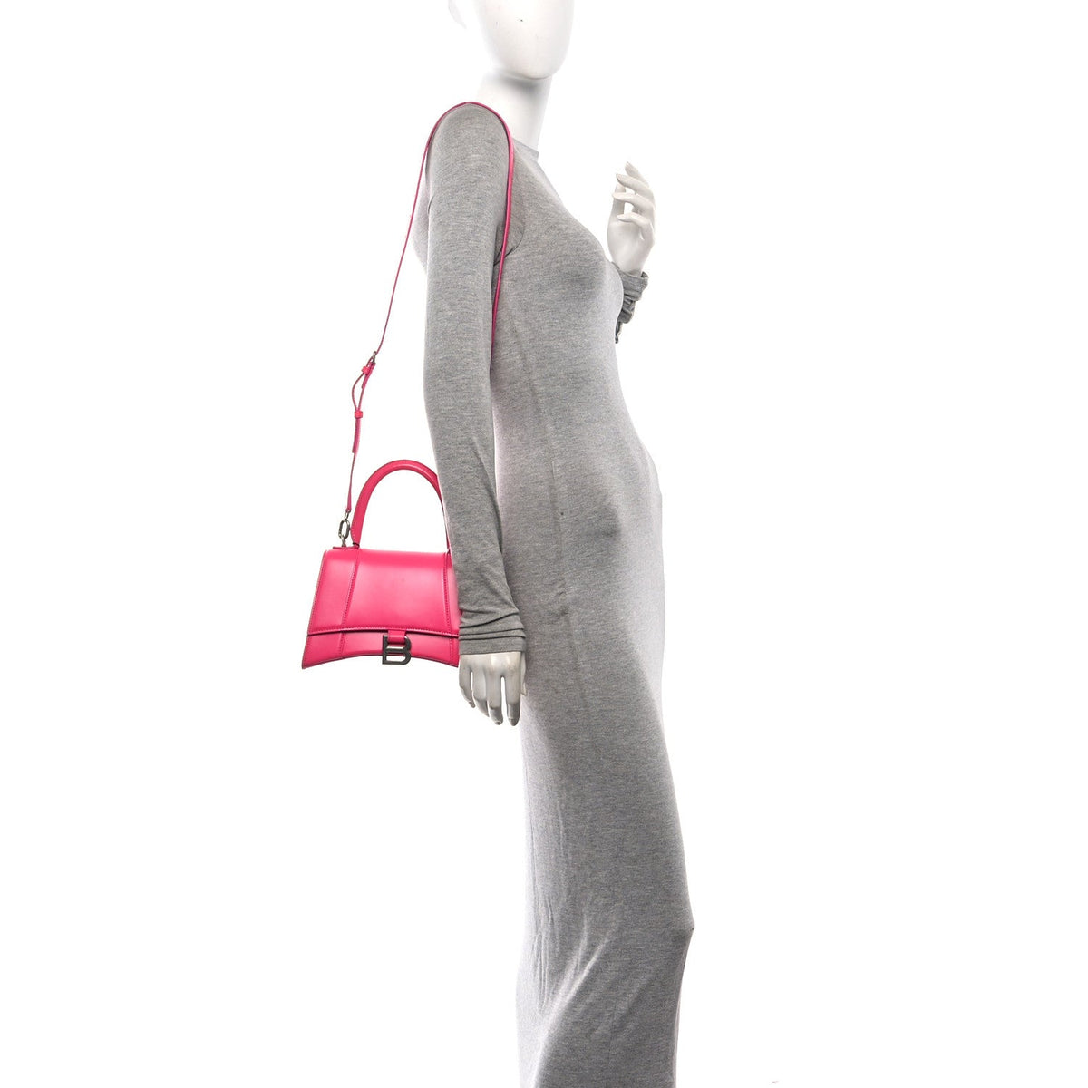 Shiny Box Calfskin Small Hourglass Top Handle Bag Acid Fuchsia
