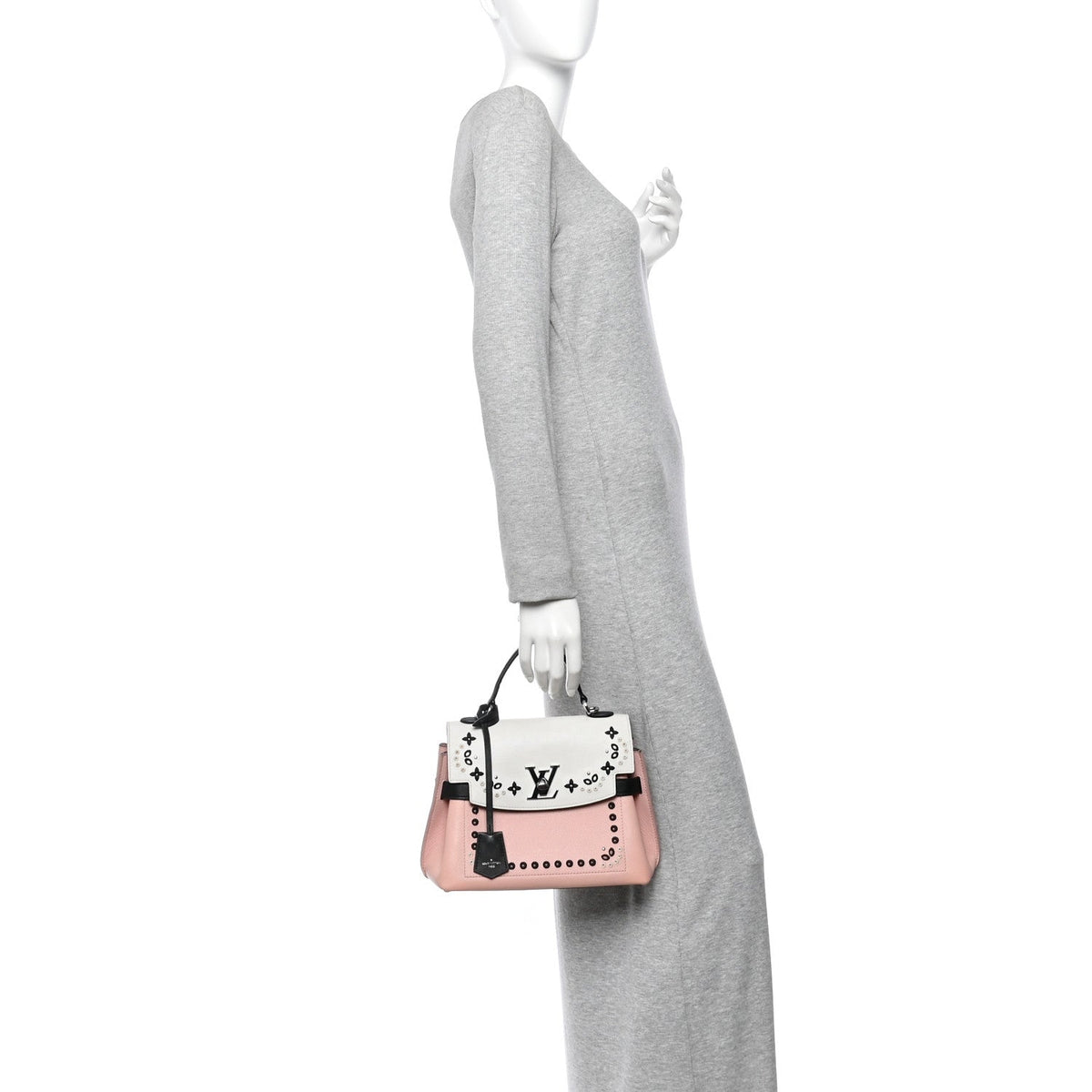 Soft Calfskin Embroidered Lockme Ever BB Rose Pink Snow White Black