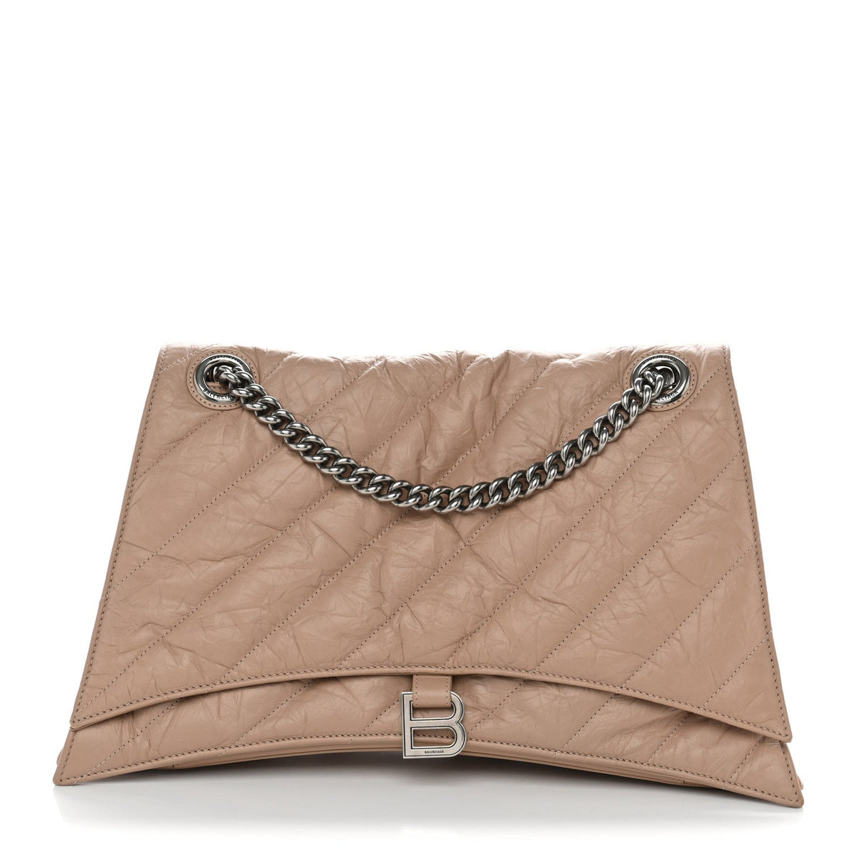 Crushed Calfskin Quilted Silver Hardware Large Crush Chain Bag Nude