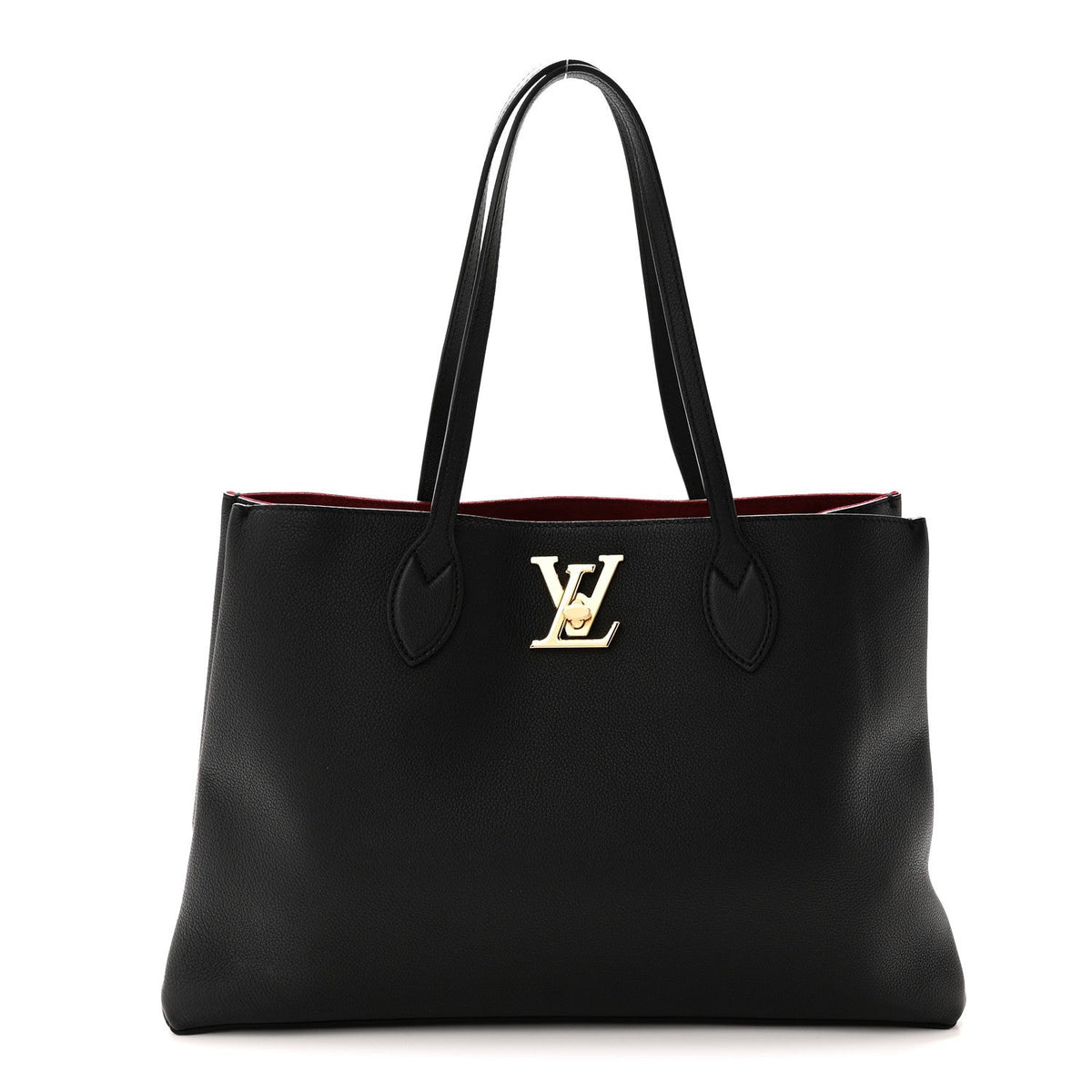 Grained Calfskin Lockme Shopper Black