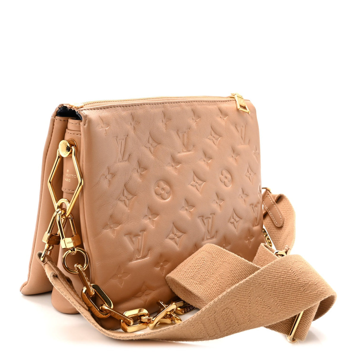 Lambskin Embossed Monogram Coussin PM Camel