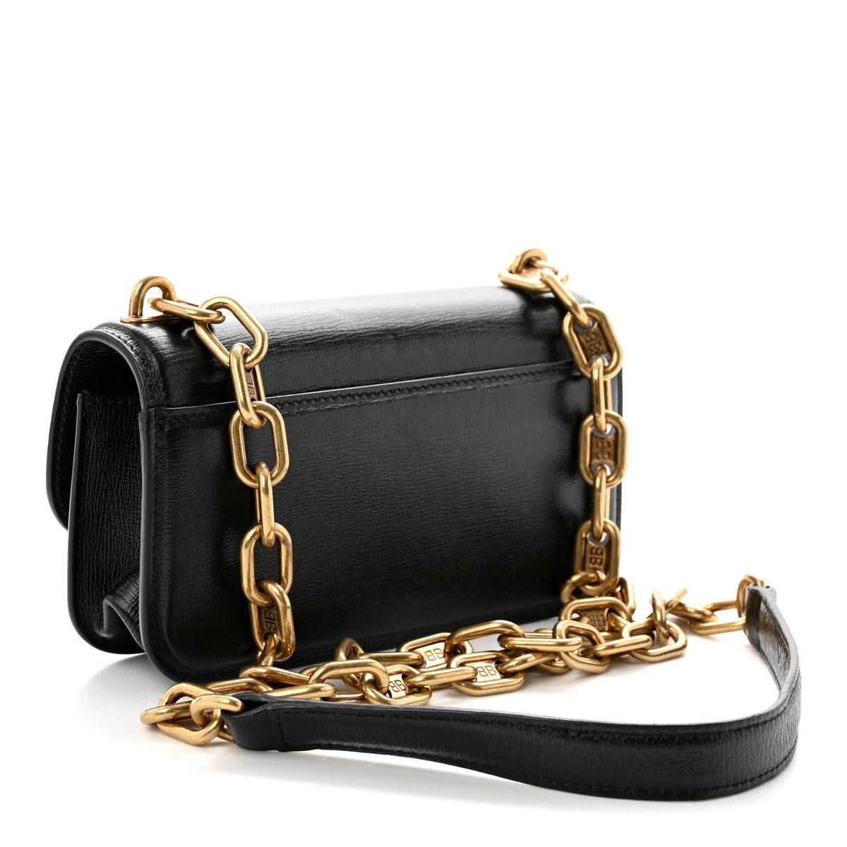 Calfskin Stripe Embossed Gossip Chain Bag XS Black