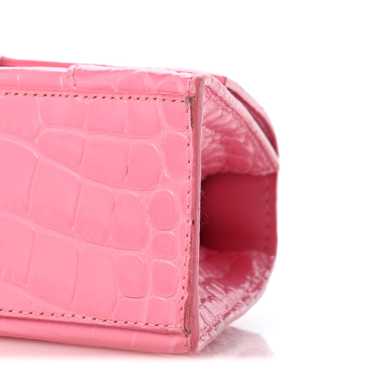 Shiny Calfskin Crocodile Embossed Hourglass Top Handle Bag XS Sweet Pink