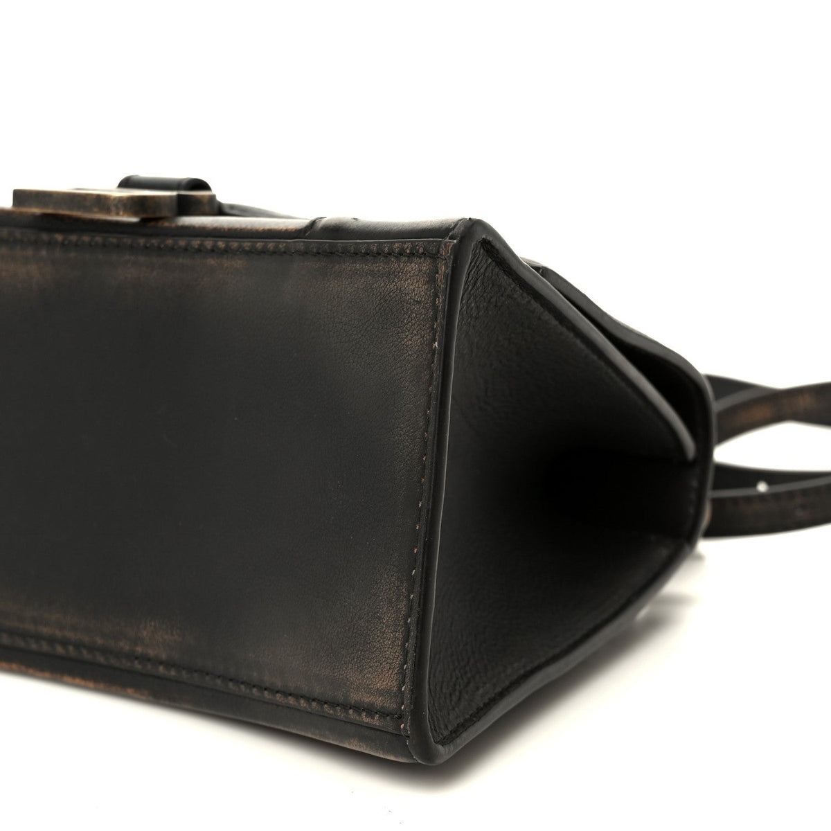 Used Calfskin Small Hourglass Top Handle Bag Brown