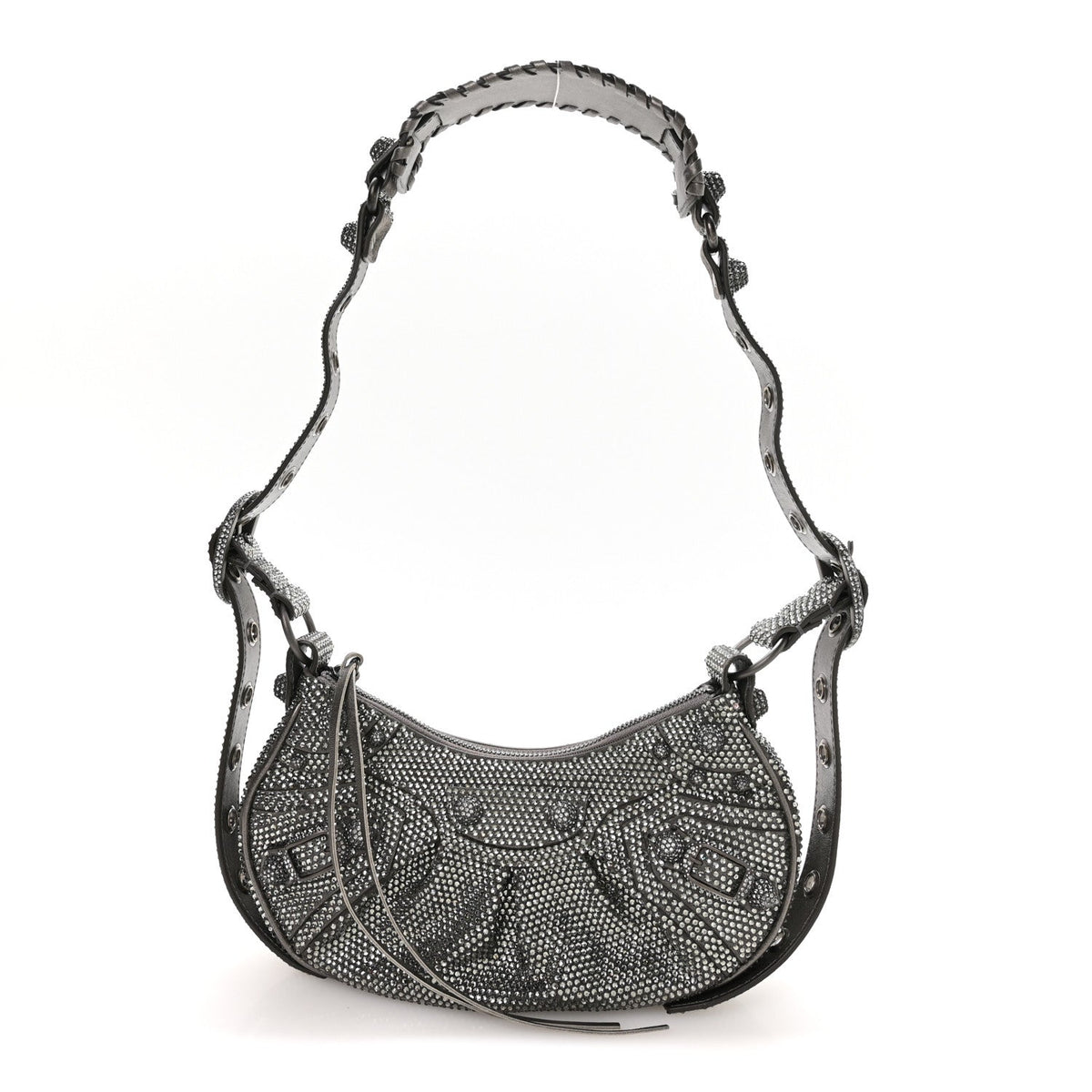 Rhinestone Encrusted Le Cagole Shoulder Bag XS Silver