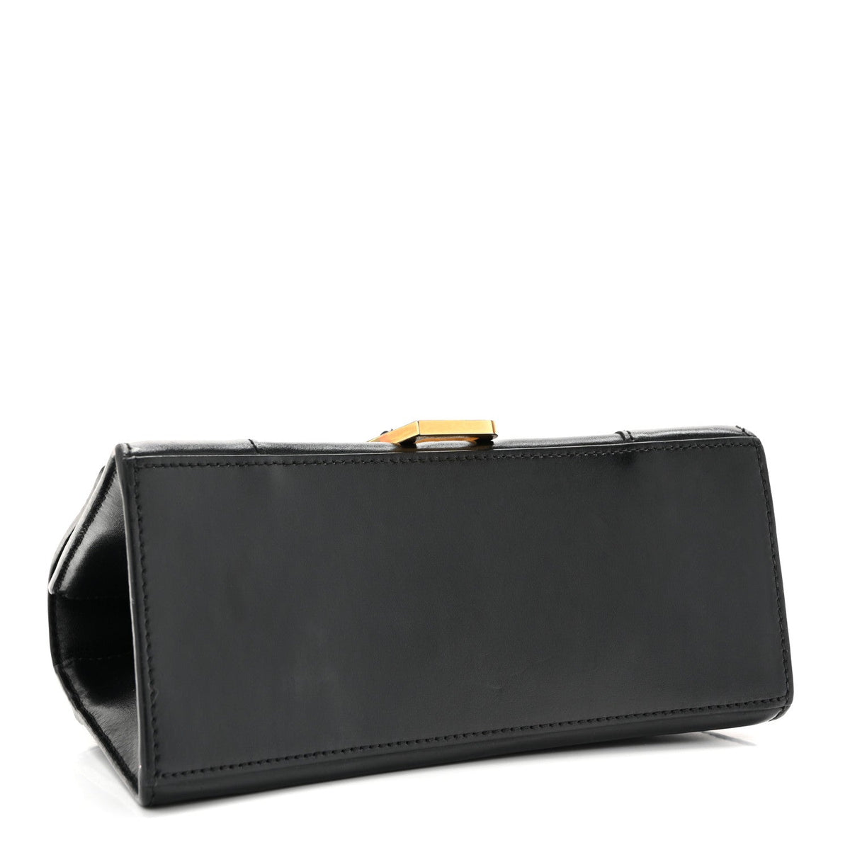 Shiny Box Calfskin Small Hourglass Top Handle Bag Black