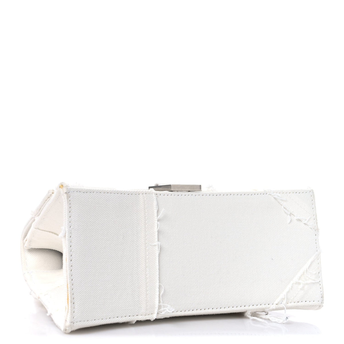 Denim Patchwork Small Hourglass Top Handle Bag White