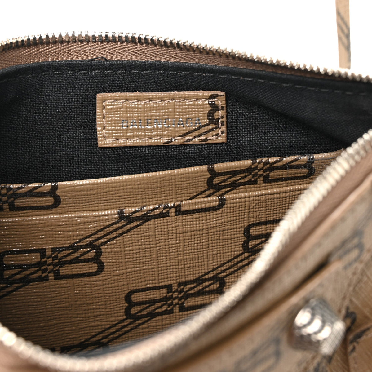 Coated Canvas BB Monogram Le Cagole Mini Purse With Chain Beige Brown