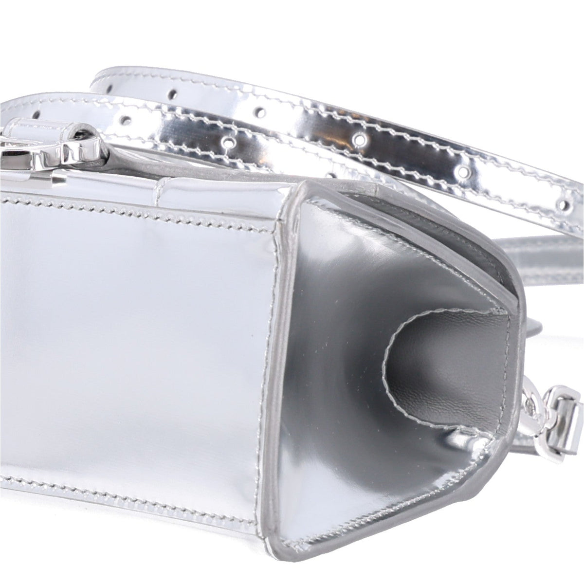 Metallic Calfskin Hourglass Top Handle Bag XS Silver