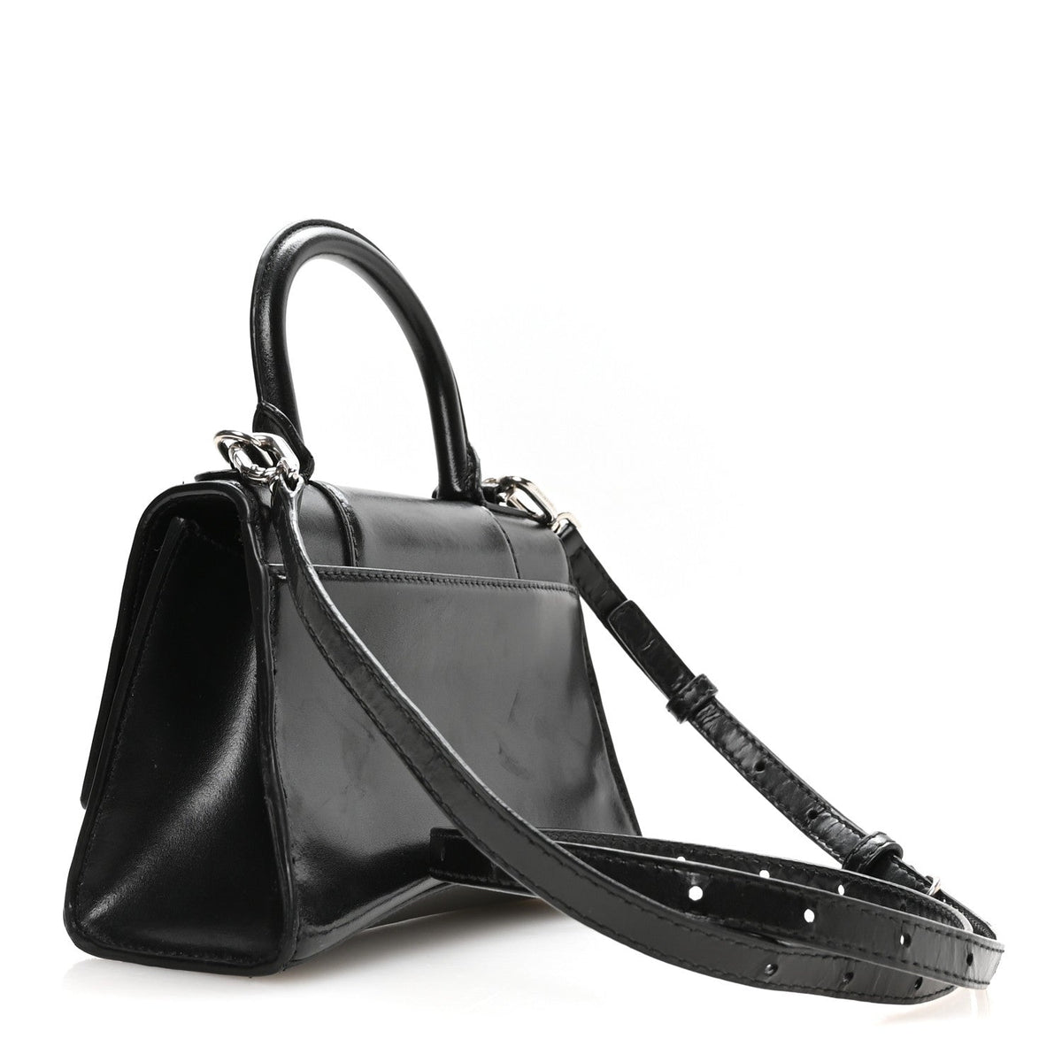 Box Calfskin Graffiti Logo Hourglass Top Handle Bag XS Black Silver