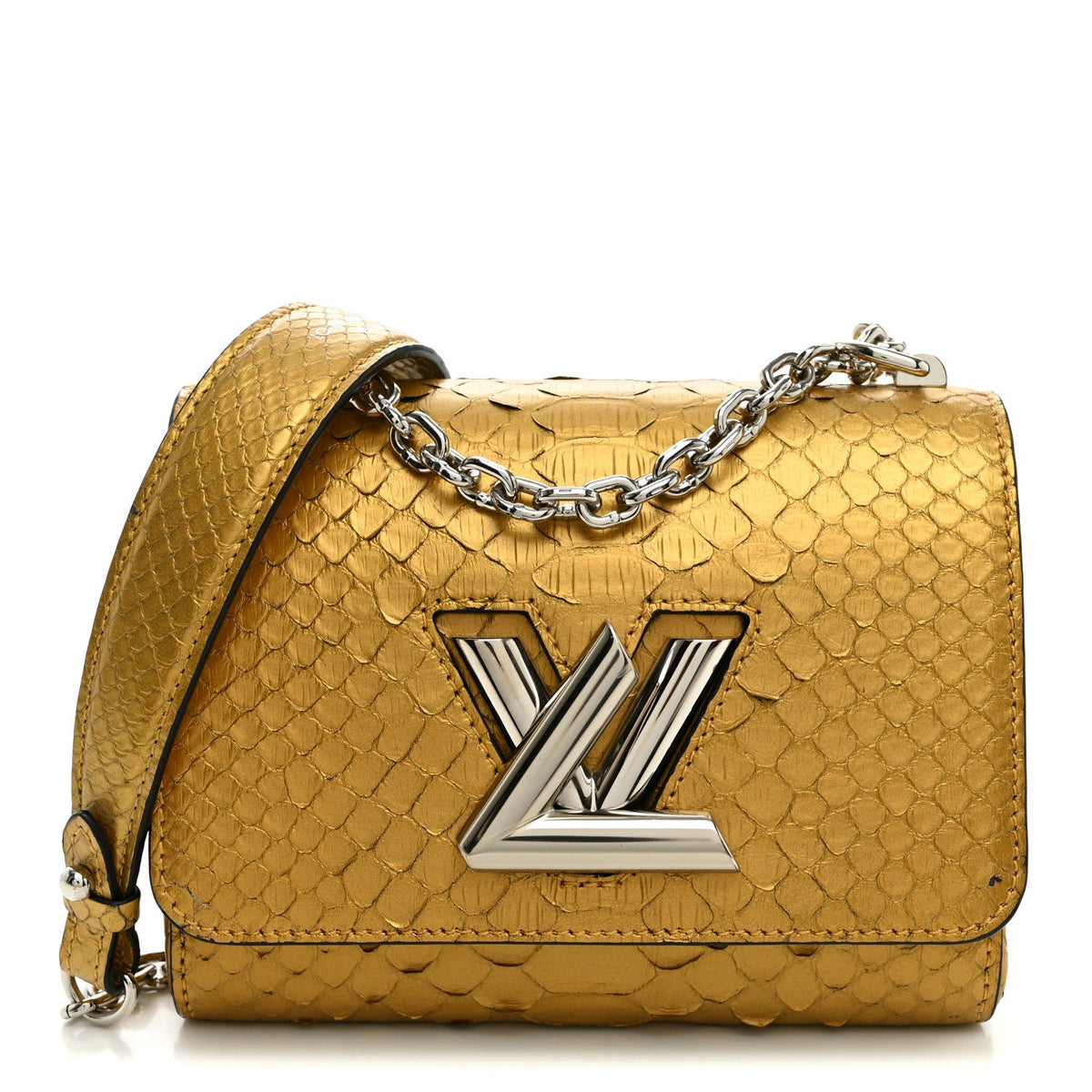 Metallic Snakeskin Twist Shoulder Bag PM Gold