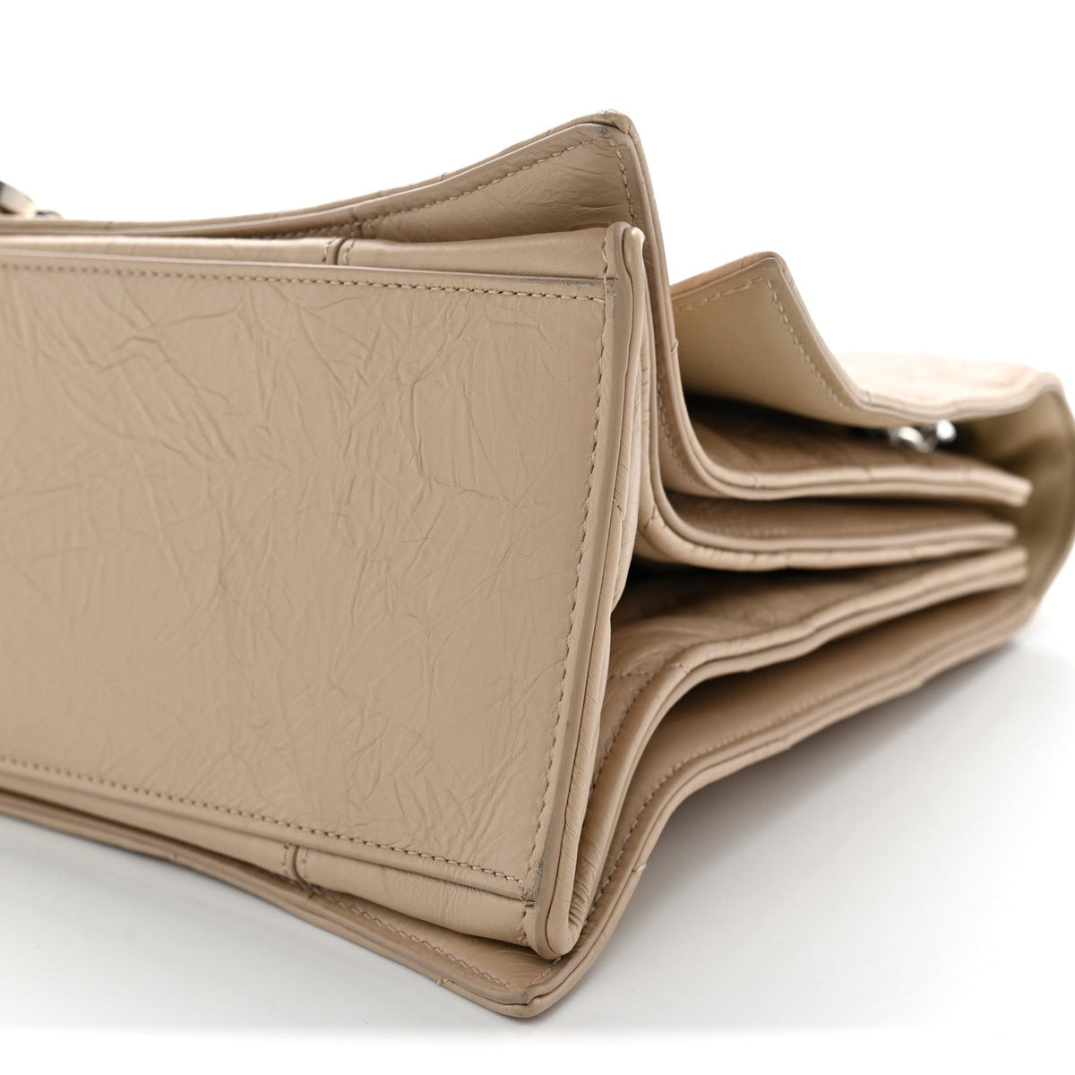 Crushed Calfskin Quilted Large Crush Chain Bag Nude