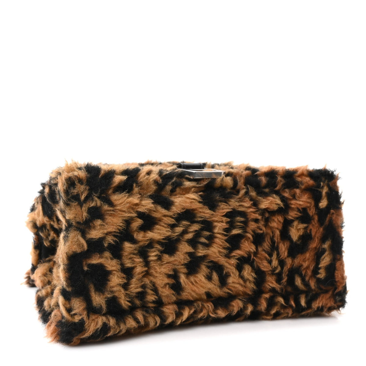 Fleece Leopard Print Small Hourglass Top Handle Bag Brown