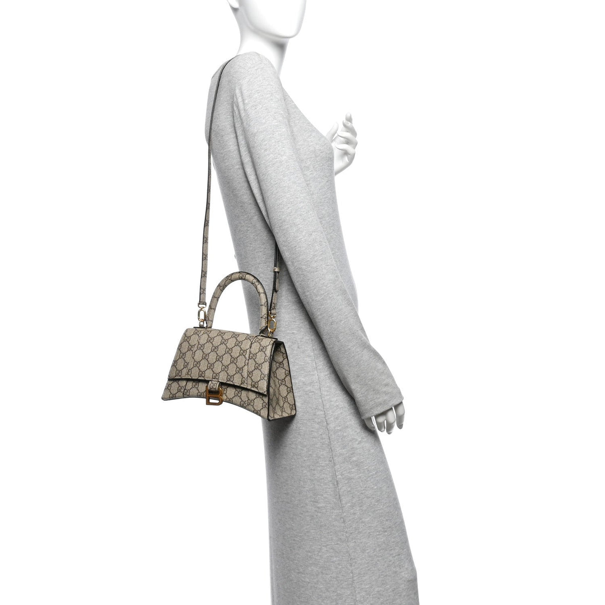 X GUCCI GG Supreme Monogram Small Hourglass Top Handle Bag Beige Ebony