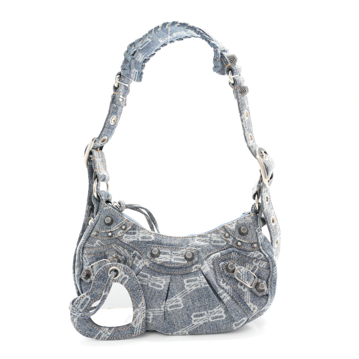 Bleached Denim BB Monogram Le Cagole Shoulder Bag XS Blue