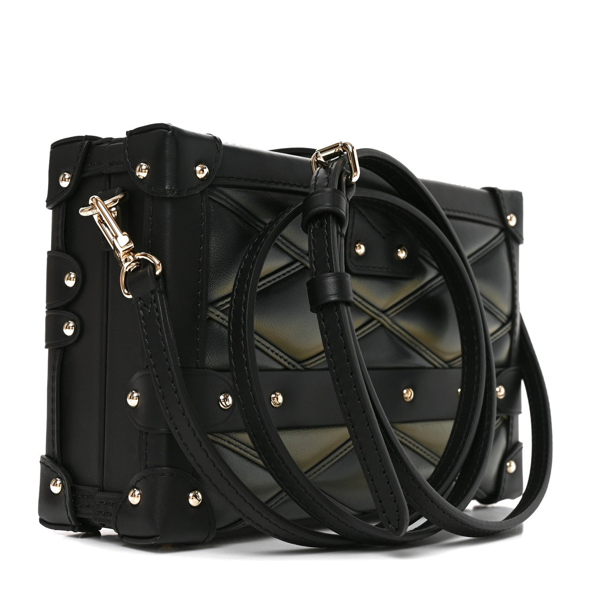 Lambskin Malletage Petite Malle Black Beige