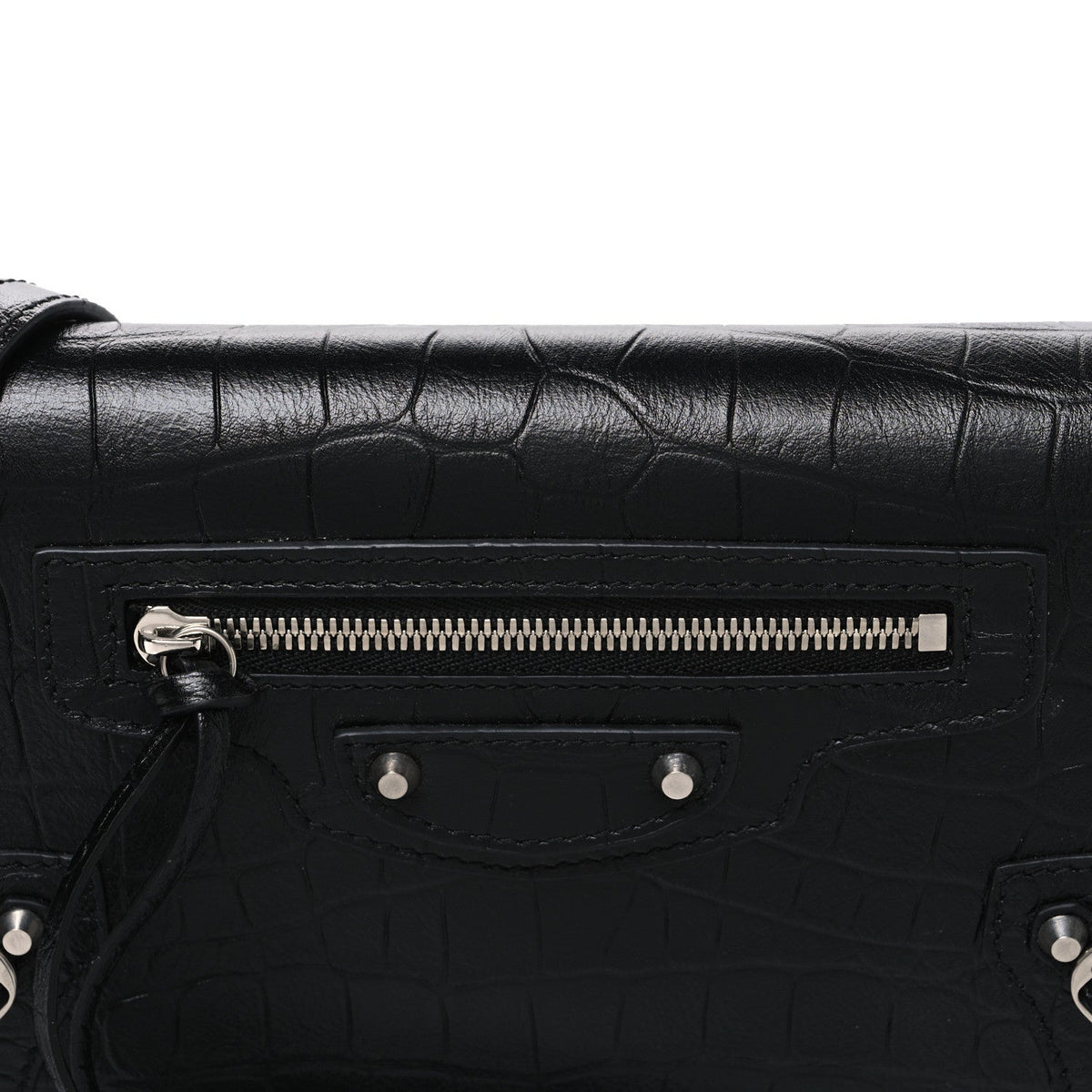 Crocodile Embossed Calfskin Classic Silver Hardware Le City Wallet On Chain Silver