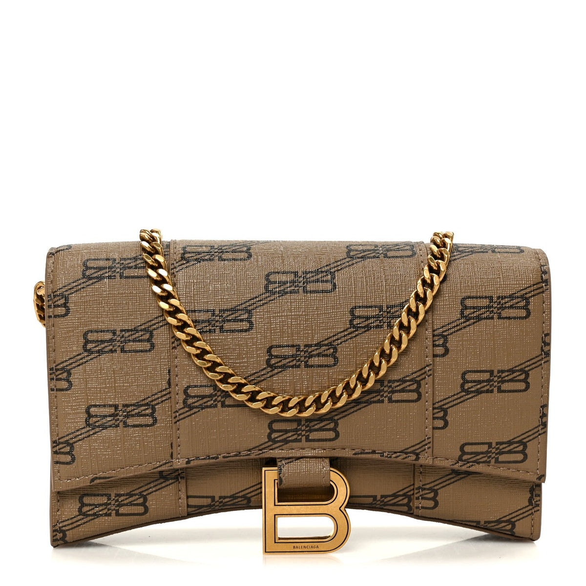 Coated Canvas BB Monogram Hourglass Chain Bag Beige Brown