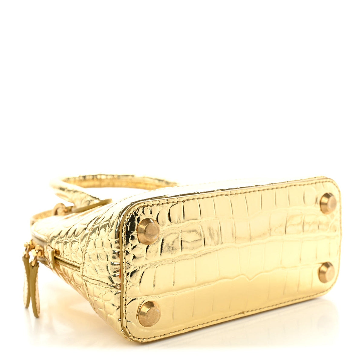 Metallic Calfskin Logo Crocodile Embossed XXS Ville Top Handle Bag Gold Black