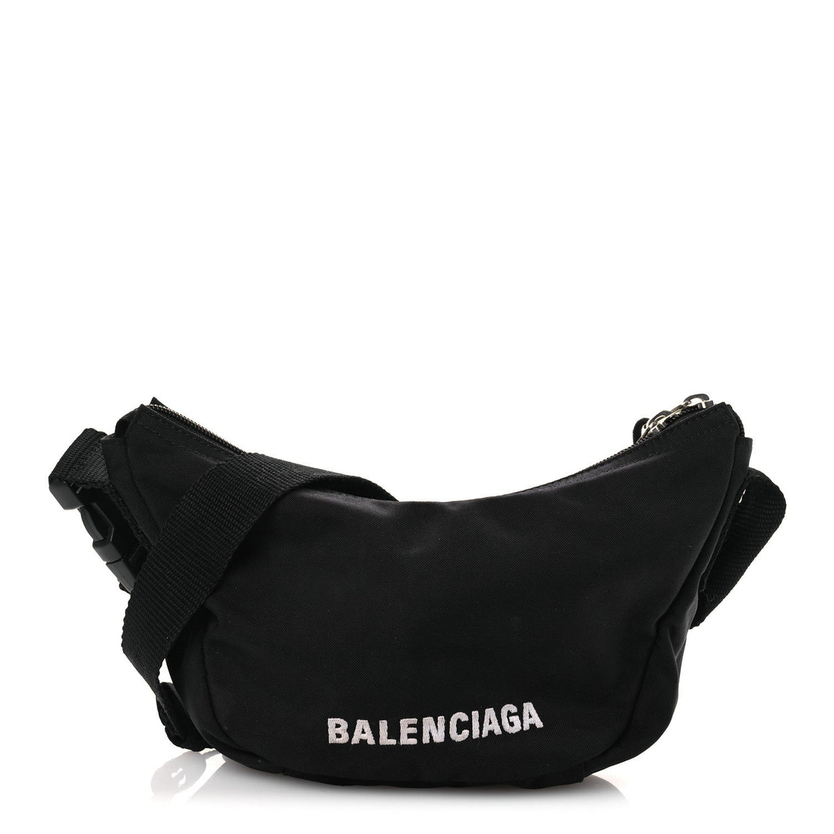 Recycled Sport Nylon Logo Embroidered Wheel Sling Bag Black White