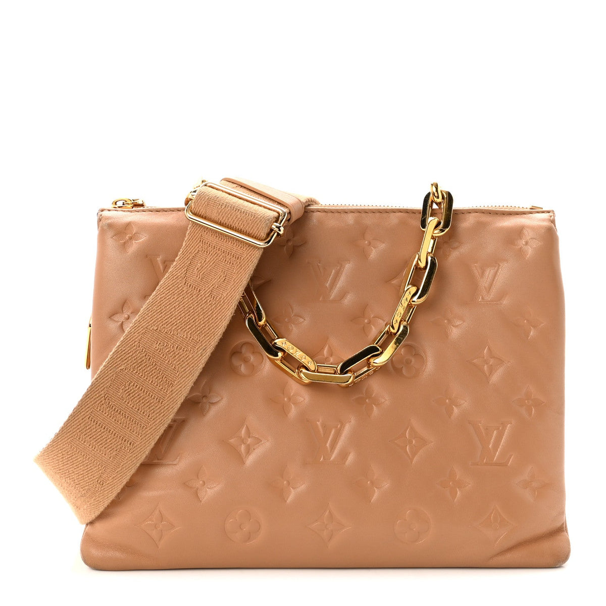 Lambskin Embossed Monogram Coussin PM Camel