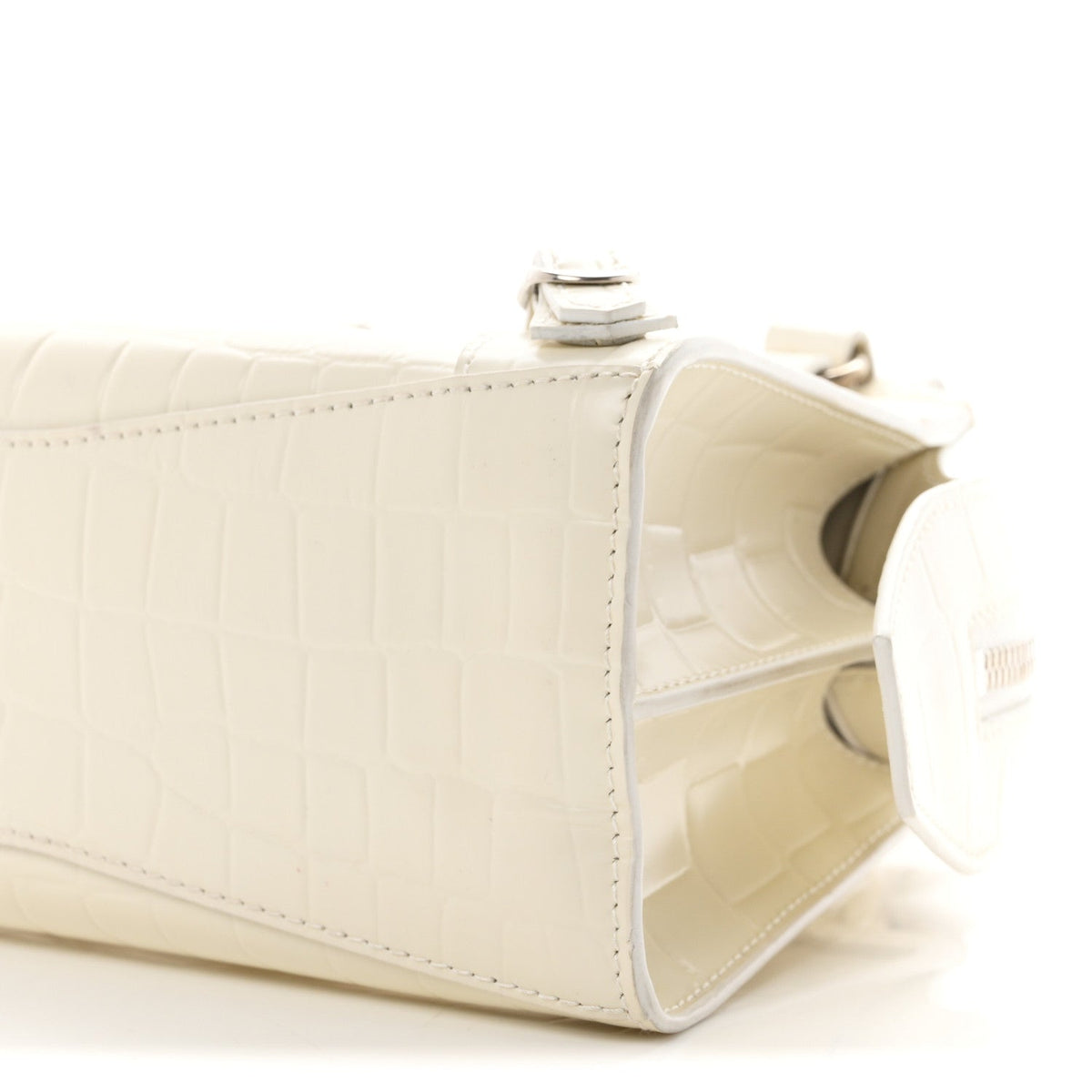Semi Shiny Calfskin Crocodile Embossed Neo Classic Silver Hardware Mini City White